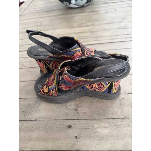 DRIES VAN NOTEN Tapestry Floral Jacquard Strappy Wedge Heel Sandals Size 36.5 - Picture 7 of 8